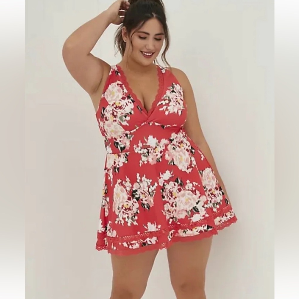 Torrid LACE TRIM MID LENGTH SWIM DRESS - FLORAL Size 6(30)